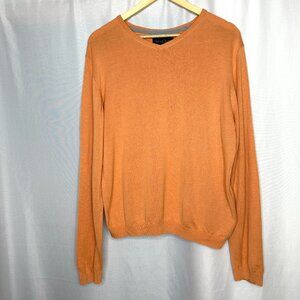 Kenneth Roberts Silk Cotton V-neck Lt Orange Sweater, Medium Preppy Quiet Luxury